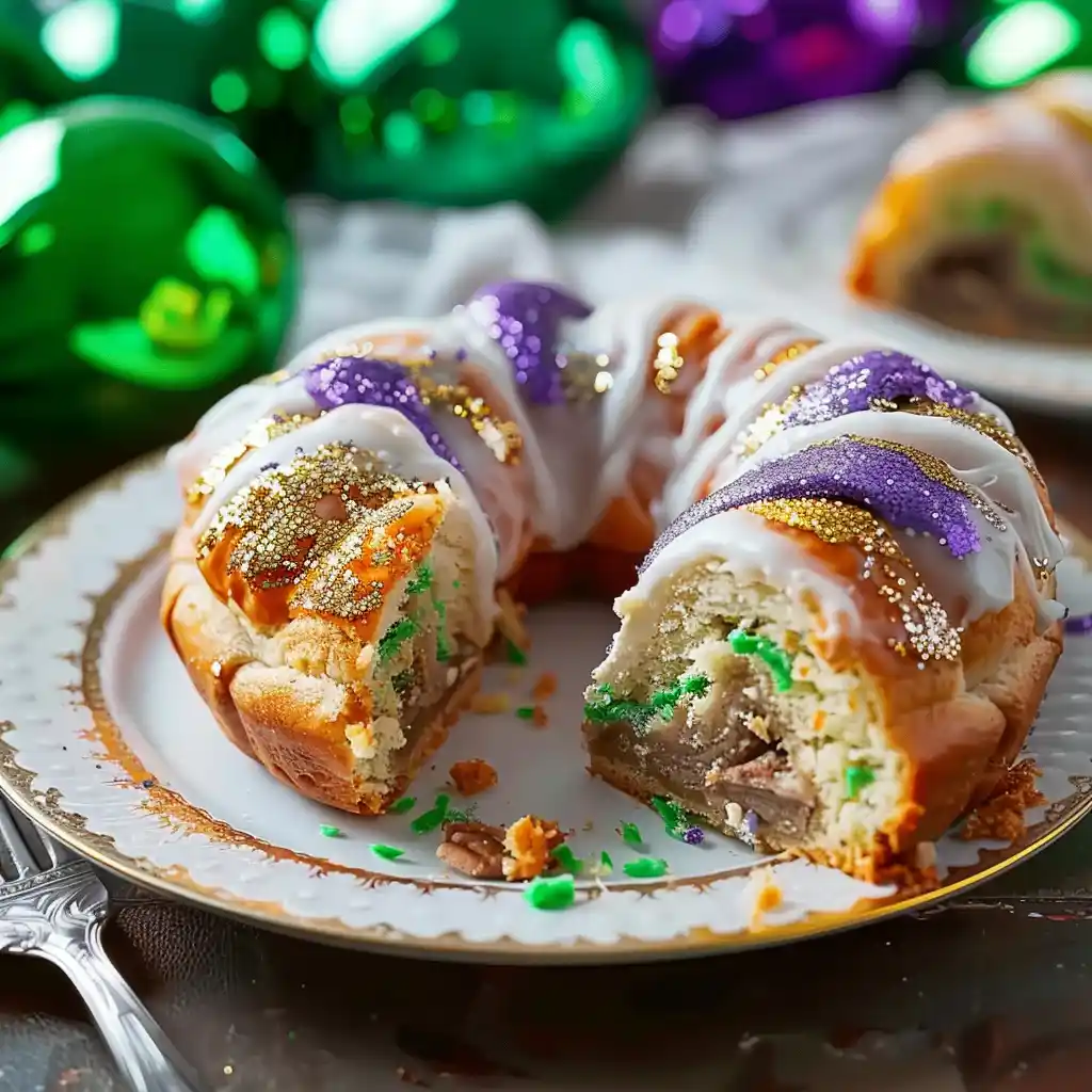 mardi gras cake with baby inside