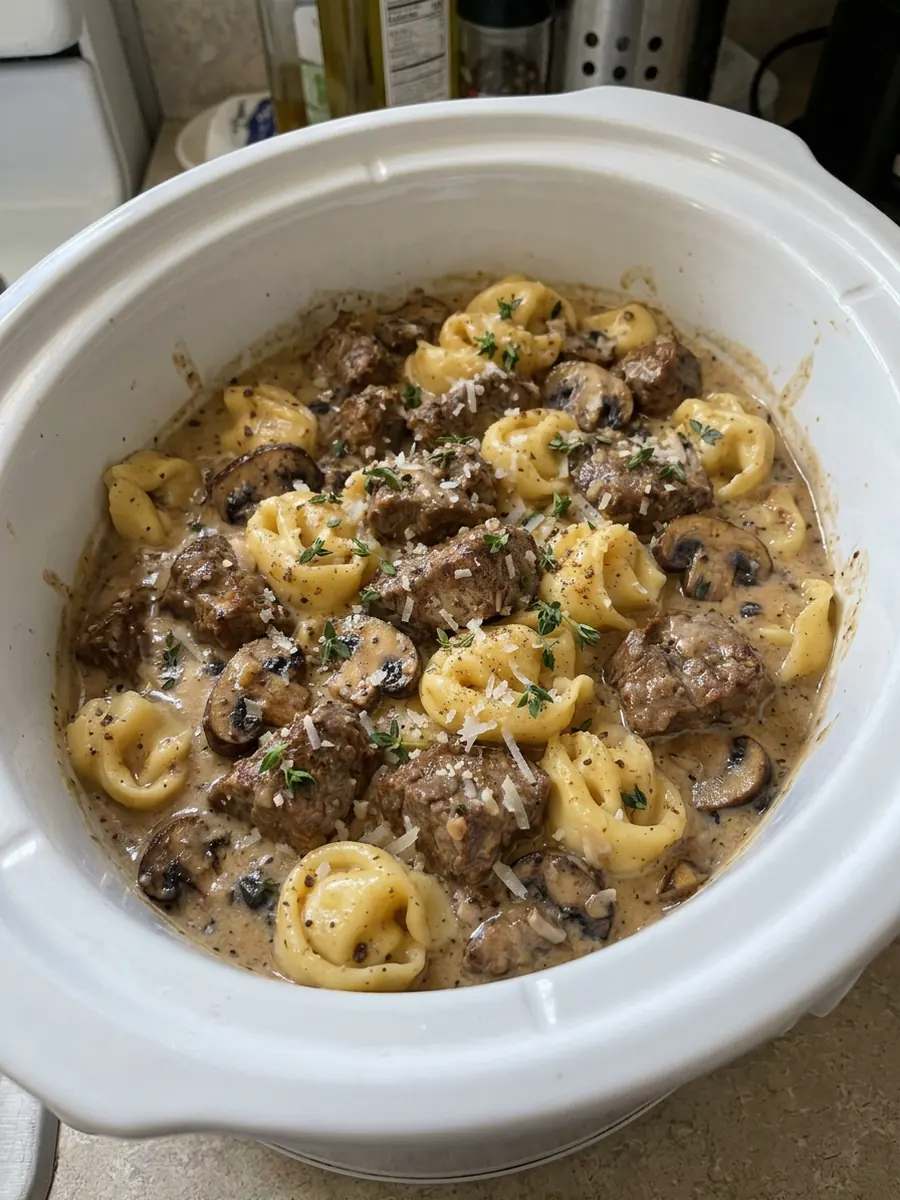 Slow Cooker Creamy Marsala Beef Tortellini
